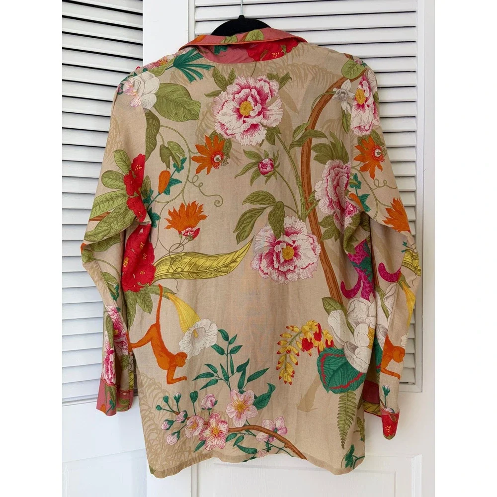 Powder Design Tropical Floral Pajama Top Button Down Women's S Coconut EUC